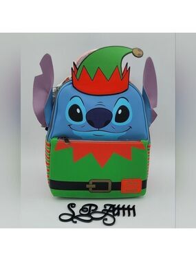 Disney Stitch Loungefly Lilo & Stitch Backpack Christmas Elf NEW #1616